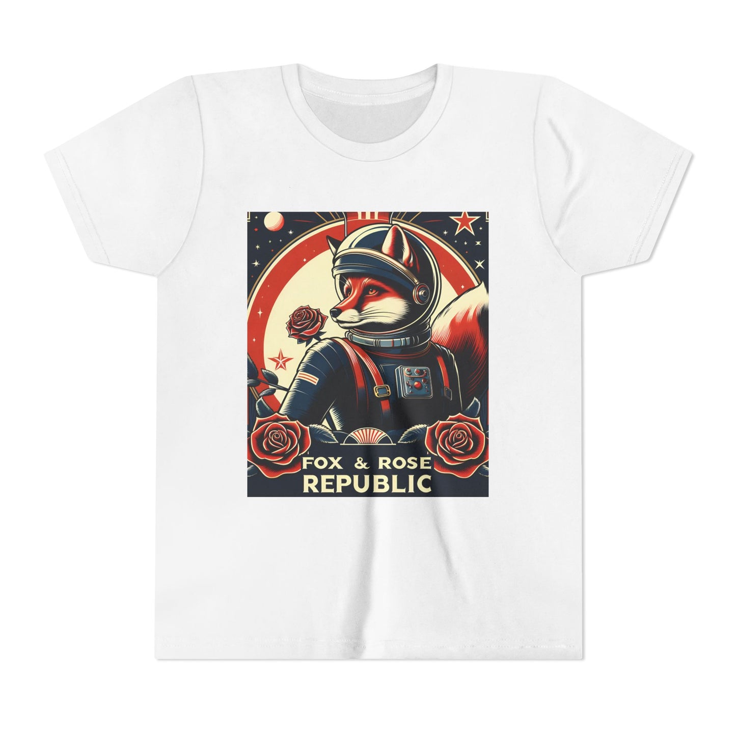 Astro-Retro Fox & Rose Graphic Youth Tee - Space Adventure Shirt