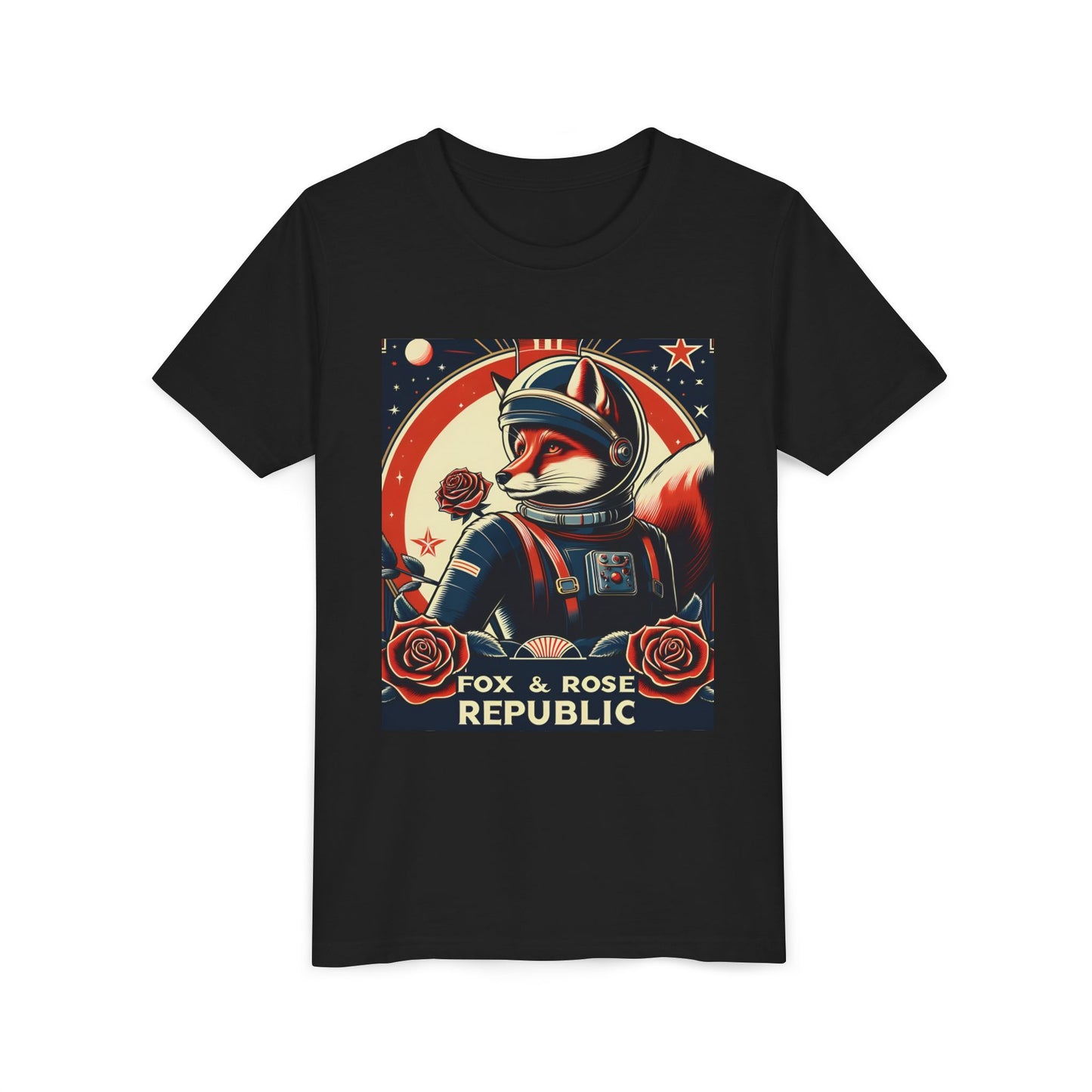 Astro-Retro Fox & Rose Graphic Youth Tee - Space Adventure Shirt