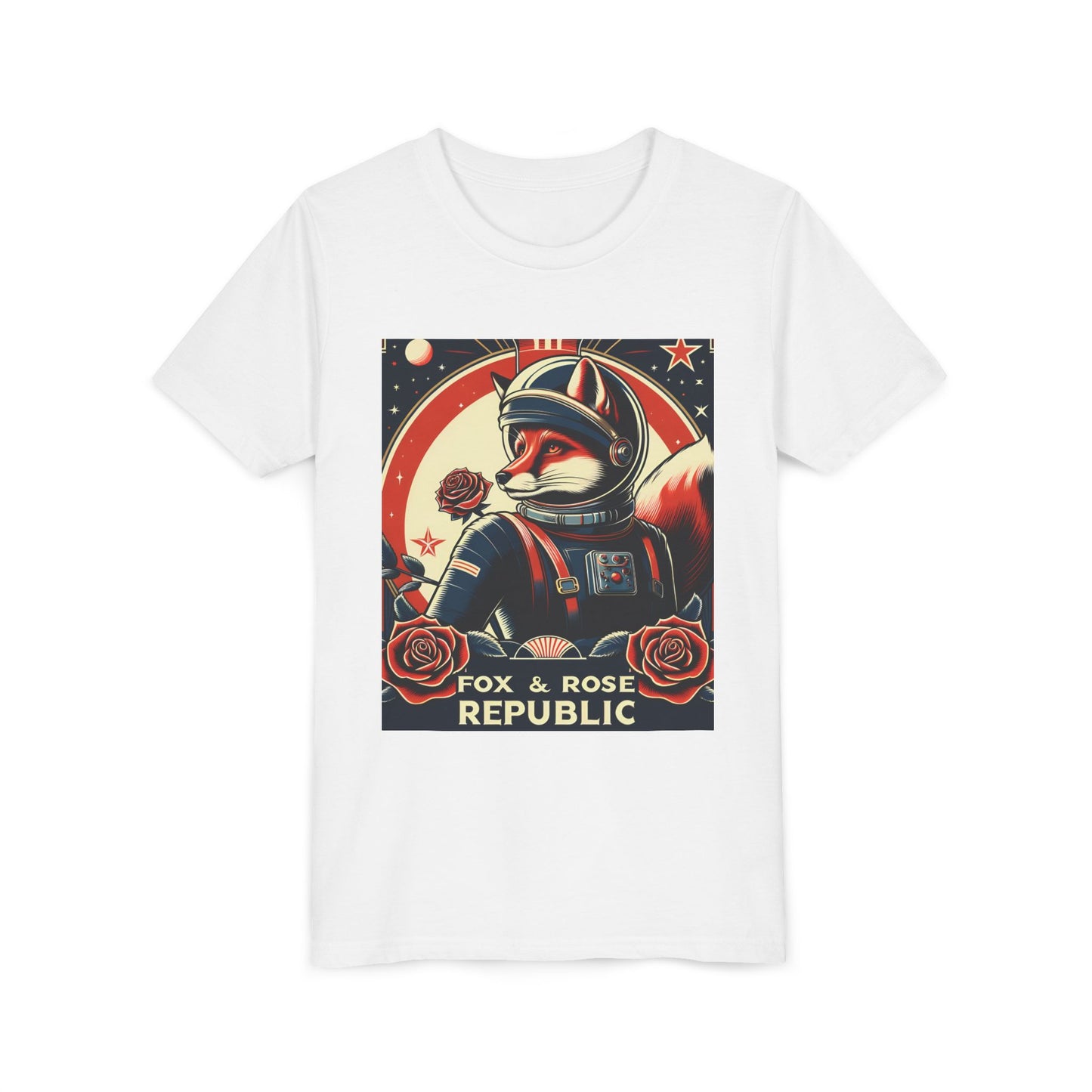 Astro-Retro Fox & Rose Graphic Youth Tee - Space Adventure Shirt