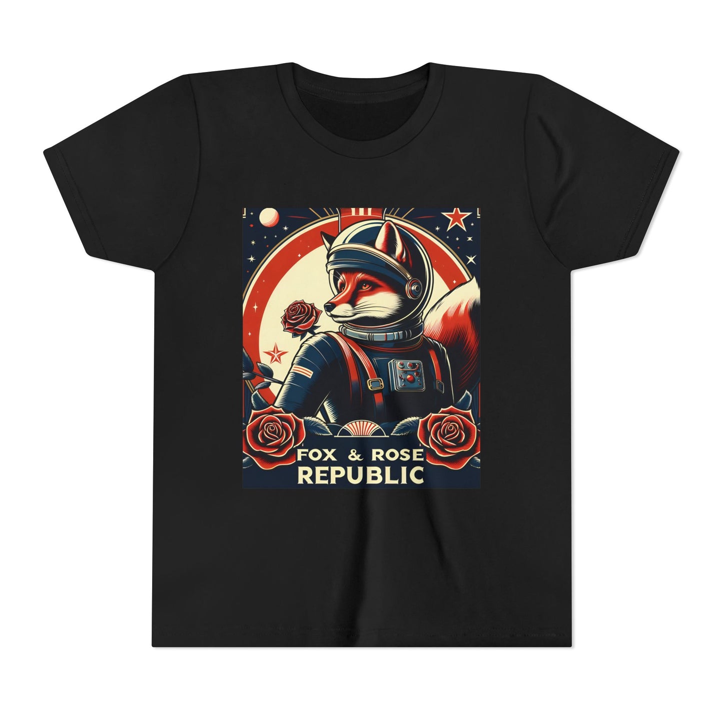 Astro-Retro Fox & Rose Graphic Youth Tee - Space Adventure Shirt