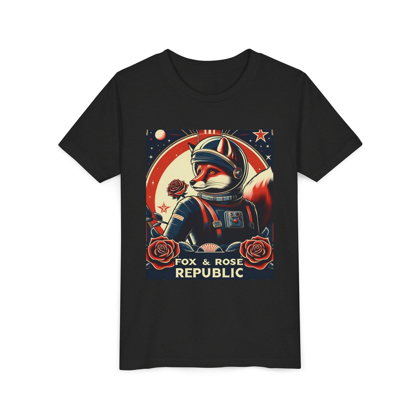 Astro-Retro Fox & Rose Graphic Youth Tee - Space Adventure Shirt