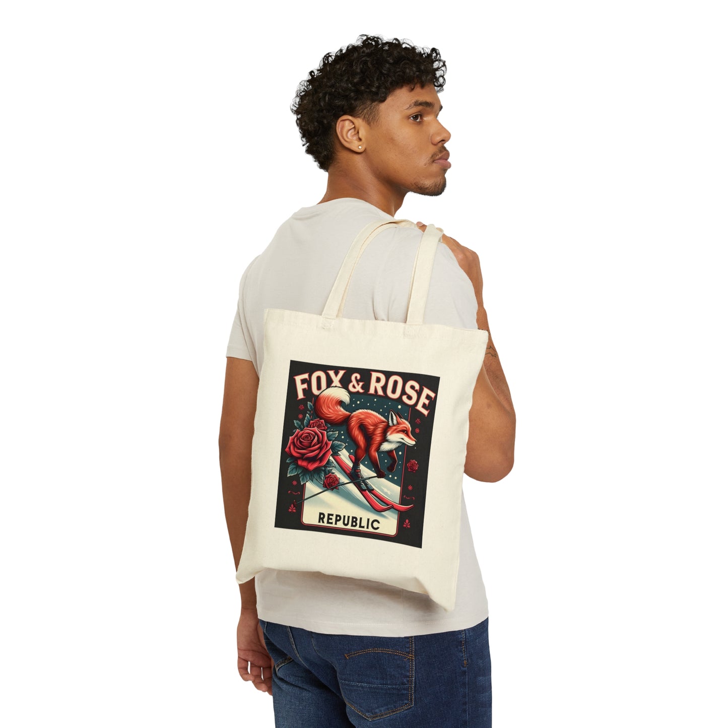 Fox & Rose Republic Skiing Fox Cotton Canvas Tote Bag