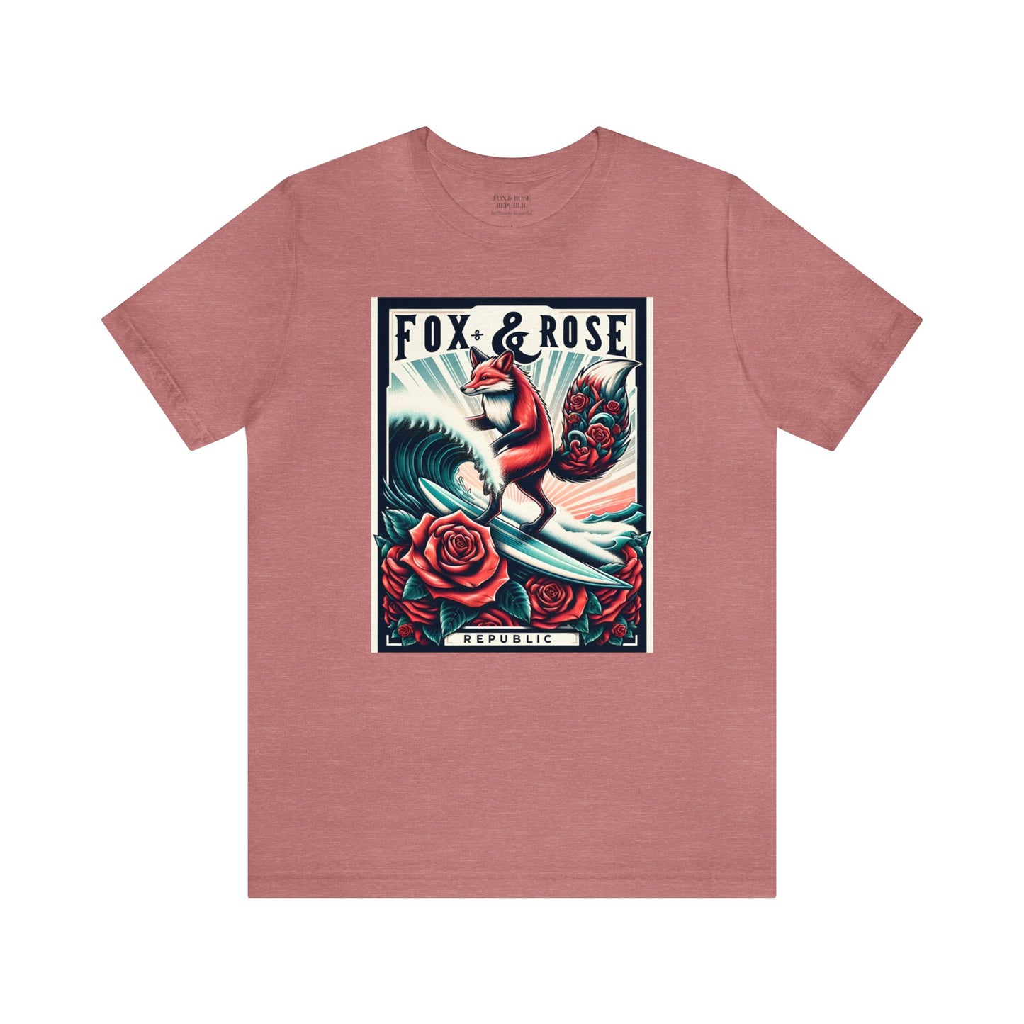 Fox & Rose Republic Big Wave Rider Surfing Fox Unisex Jersey Short Sleeve Tee