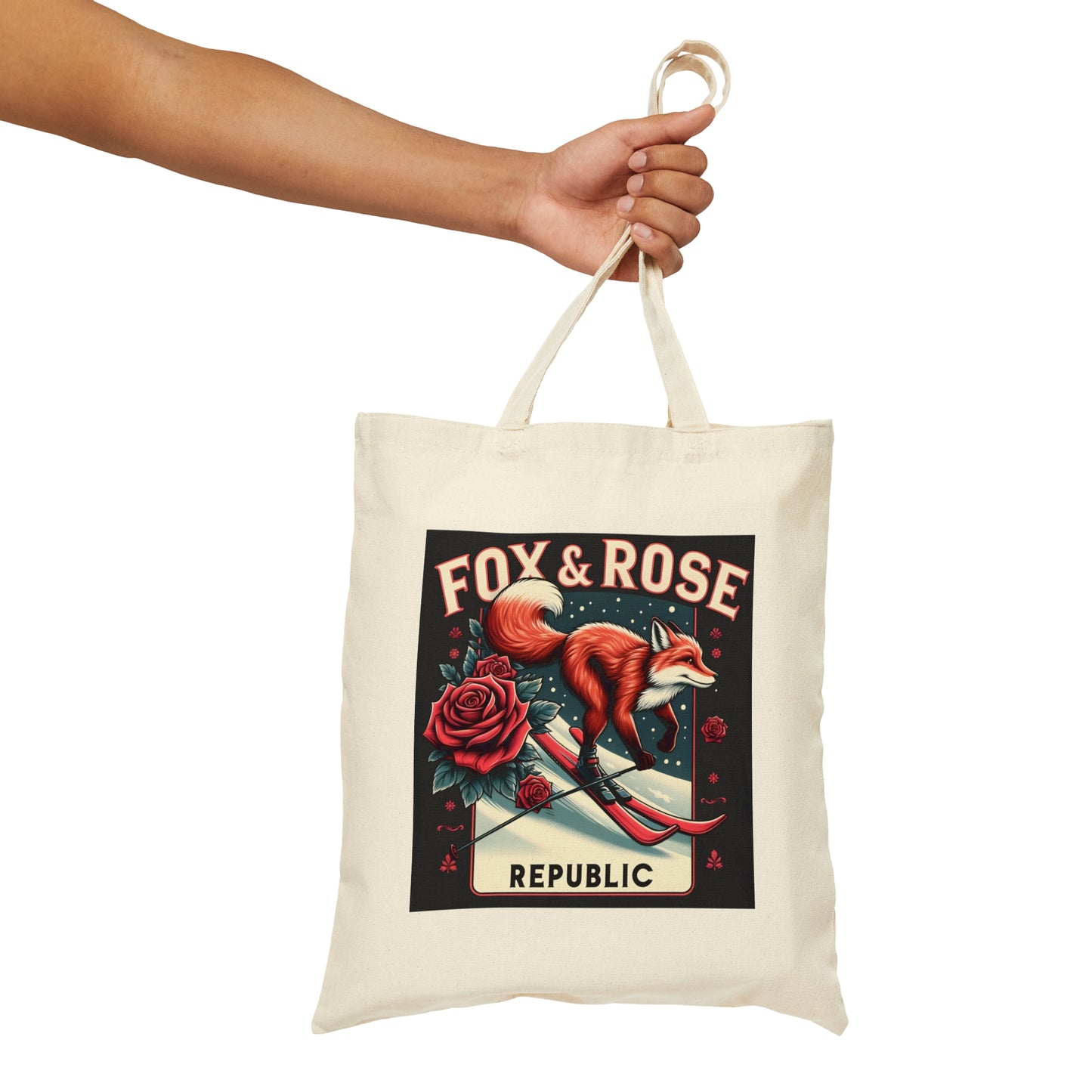 Fox & Rose Republic Skiing Fox Cotton Canvas Tote Bag