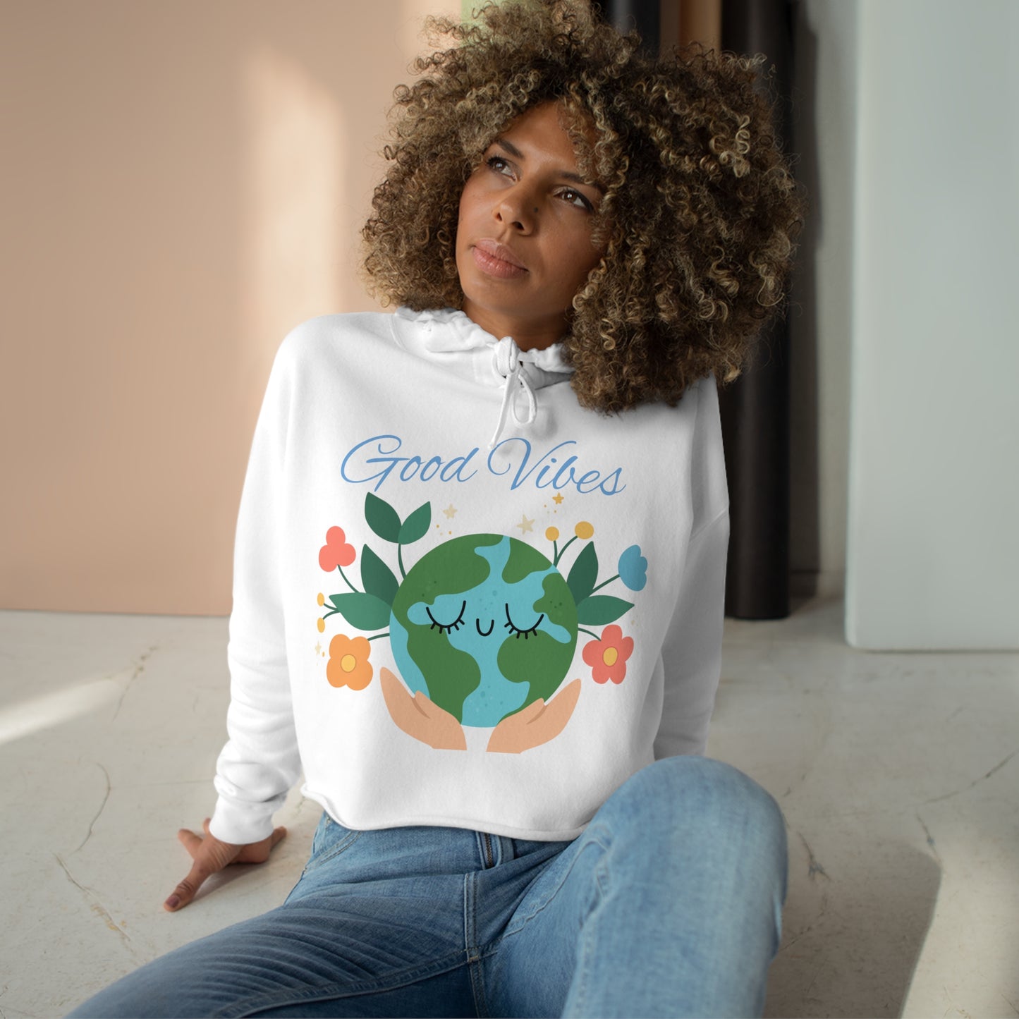 Good Vibes World Peace Crop Hoodie