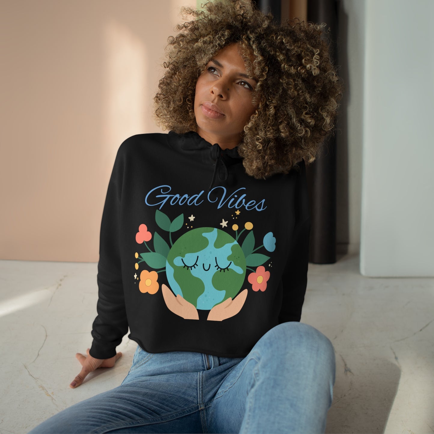 Good Vibes World Peace Crop Hoodie