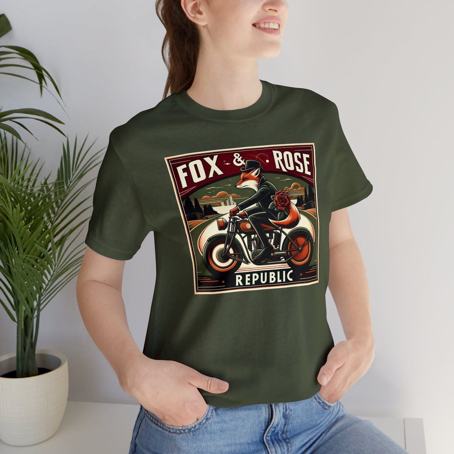 Fox & Rose Republic Motorcycle Fox Unisex Jersey Short Sleeve Tee