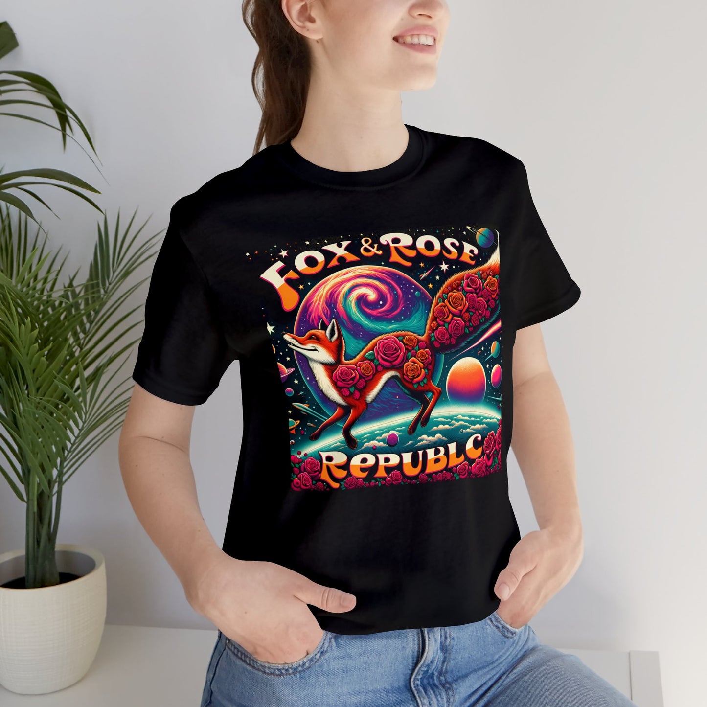 Fox & Rose Republic Psychedelic Fox in Space Unisex Jersey Short Sleeve Tee