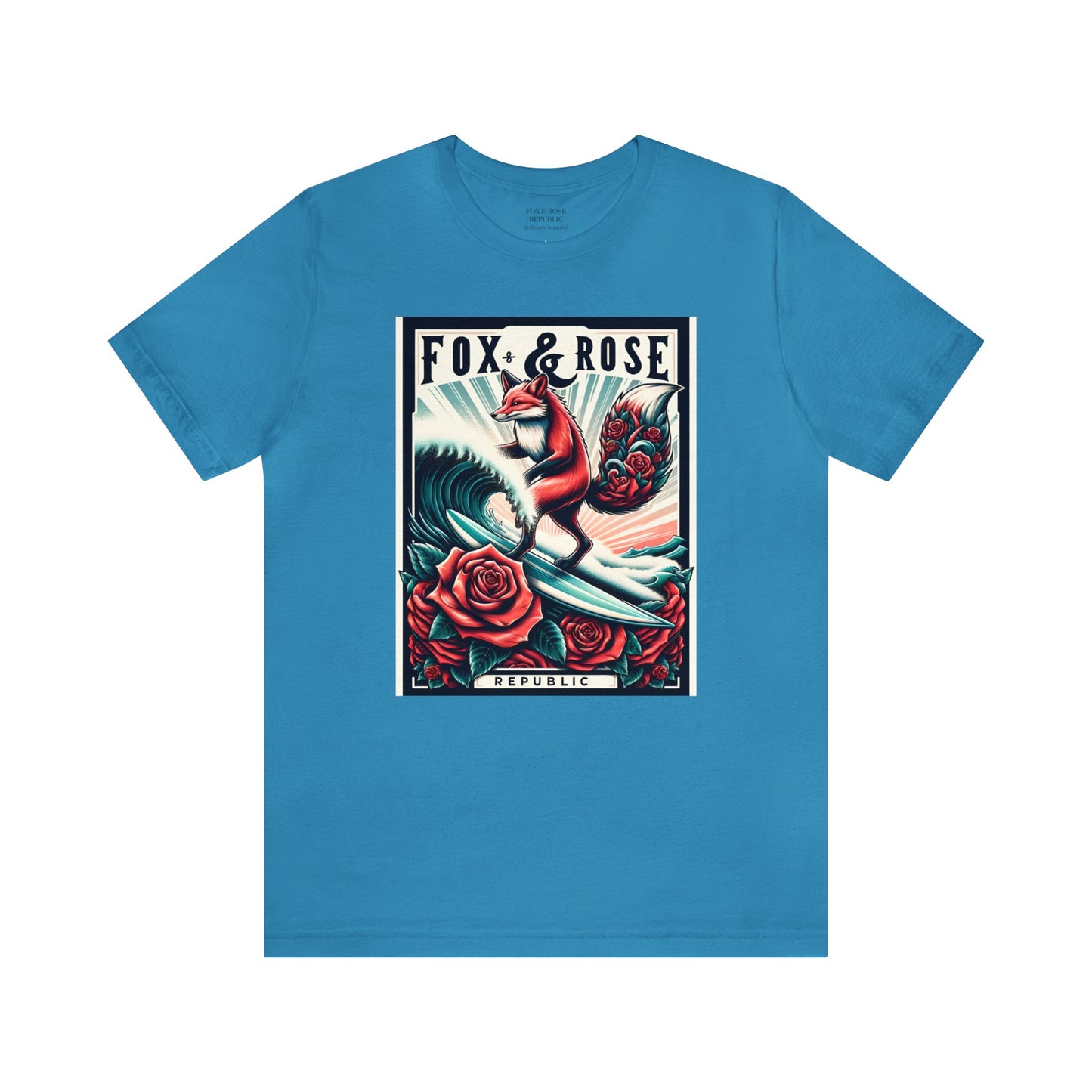 Fox & Rose Republic Big Wave Rider Surfing Fox Unisex Jersey Short Sleeve Tee