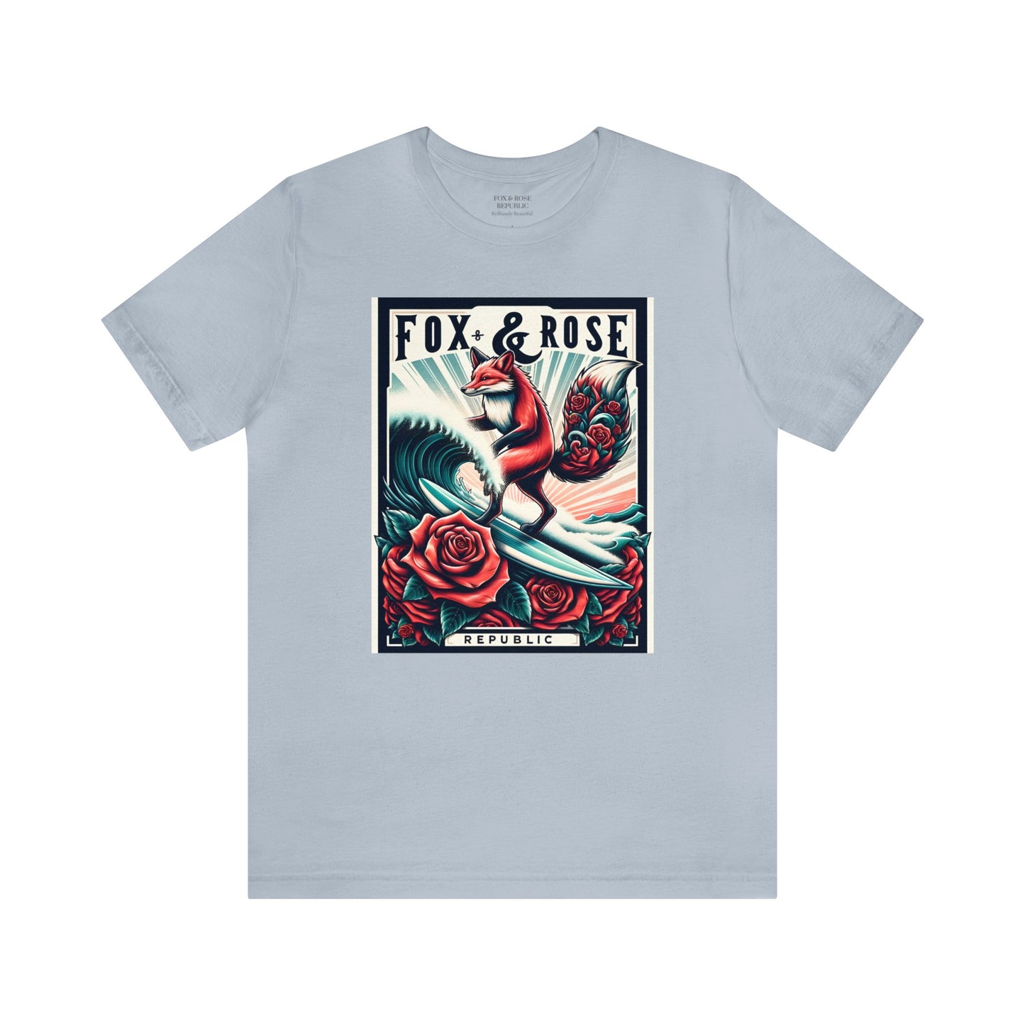 Fox & Rose Republic Big Wave Rider Surfing Fox Unisex Jersey Short Sleeve Tee