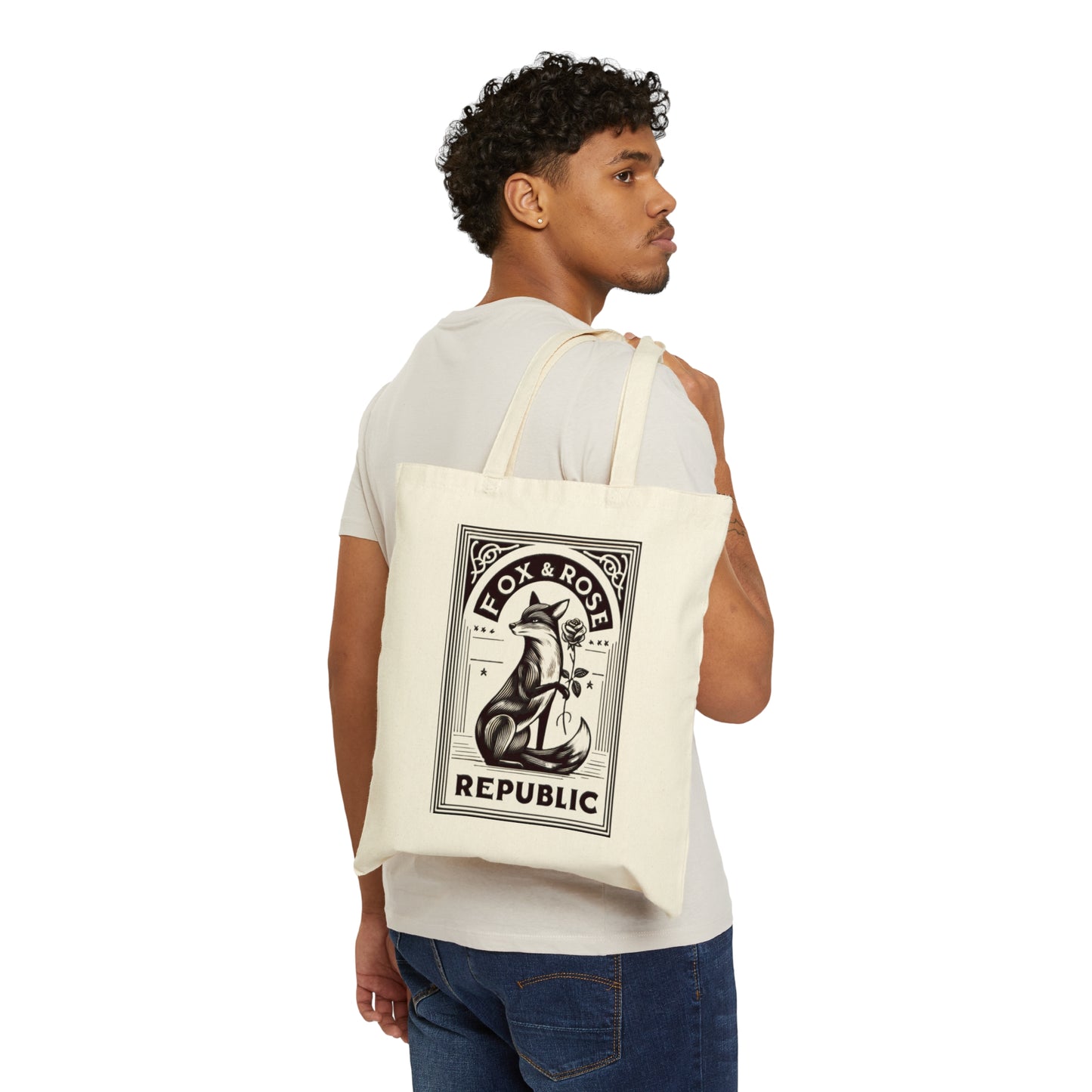 Fox & Rose Republic Fox Holding Rose Cotton Canvas Tote Bag