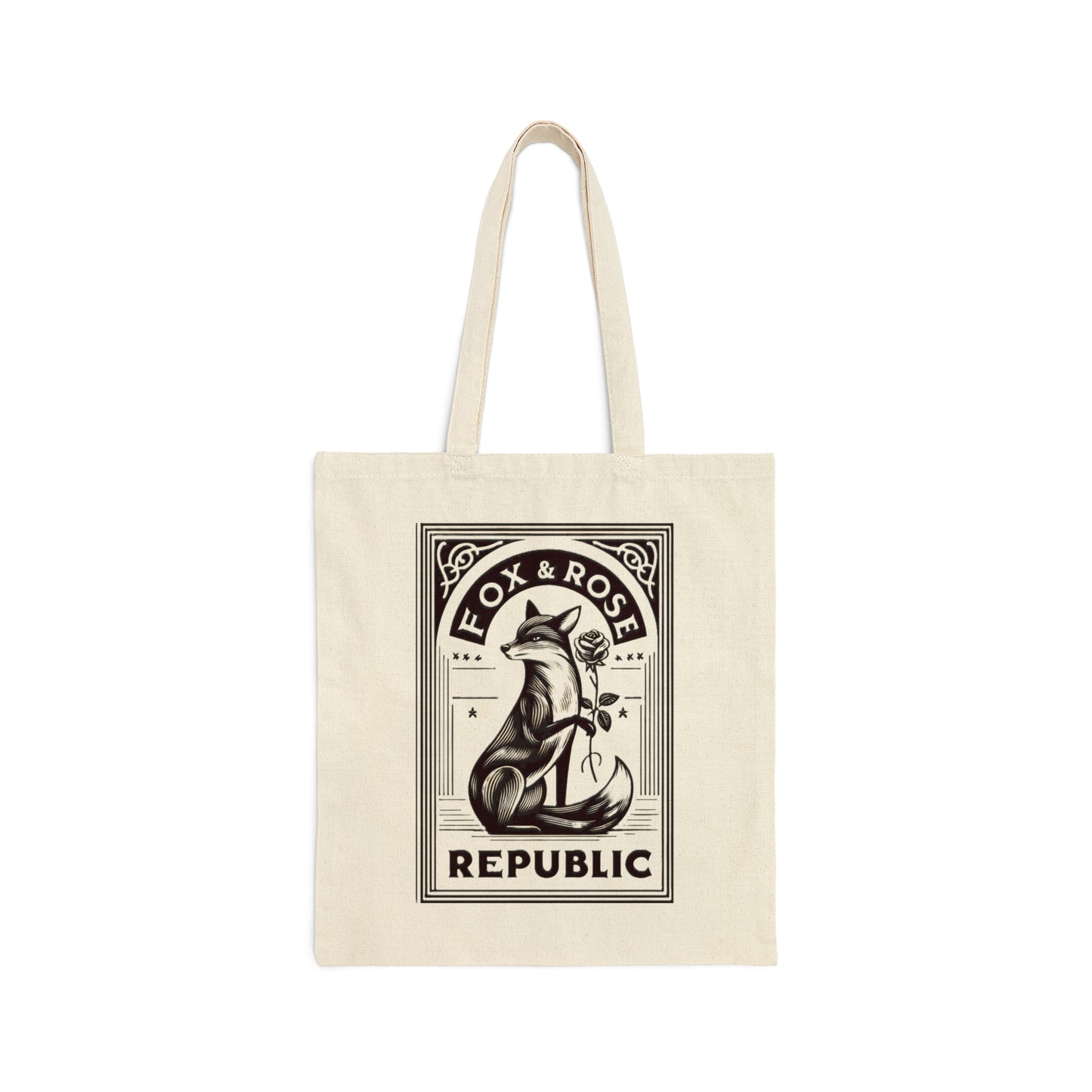 Fox & Rose Republic Fox Holding Rose Cotton Canvas Tote Bag