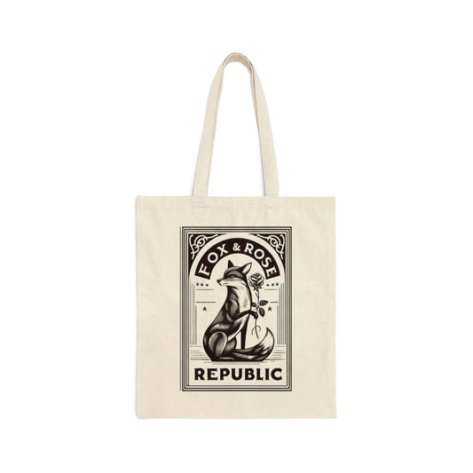 Fox & Rose Republic Fox Holding Rose Cotton Canvas Tote Bag