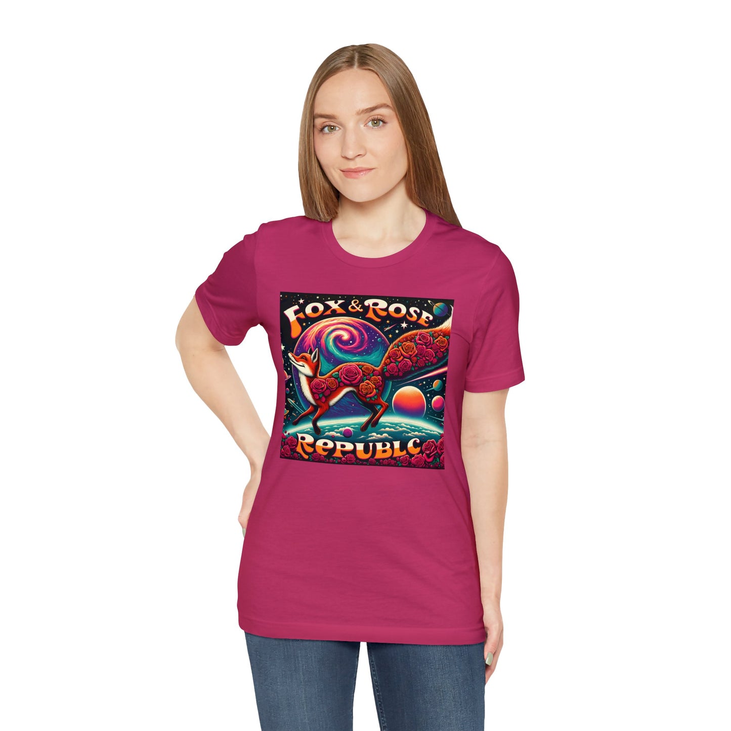 Fox & Rose Republic Psychedelic Fox in Space Unisex Jersey Short Sleeve Tee